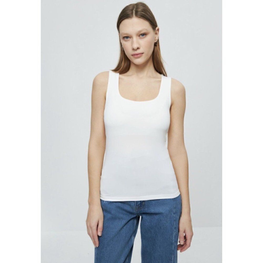 Zarina Womens Solid White Round Neck Base Bodycon Tank Top Xs